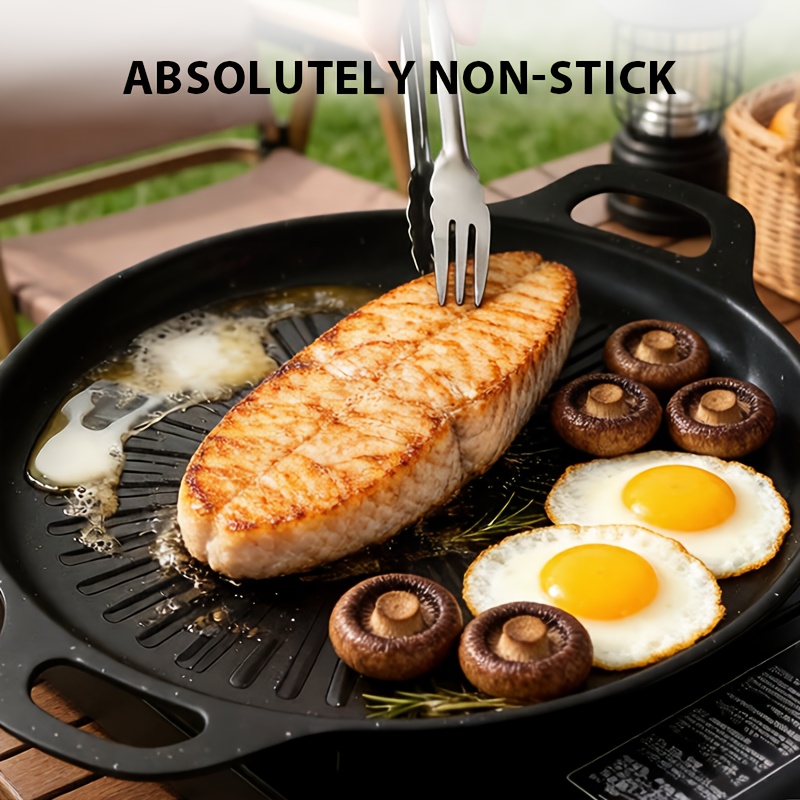 non stick frying pan with oil brush bbq griddle pan with   heat oil drain   double handles multi functional non stick   clean for outdoor cooking family   restaurant use