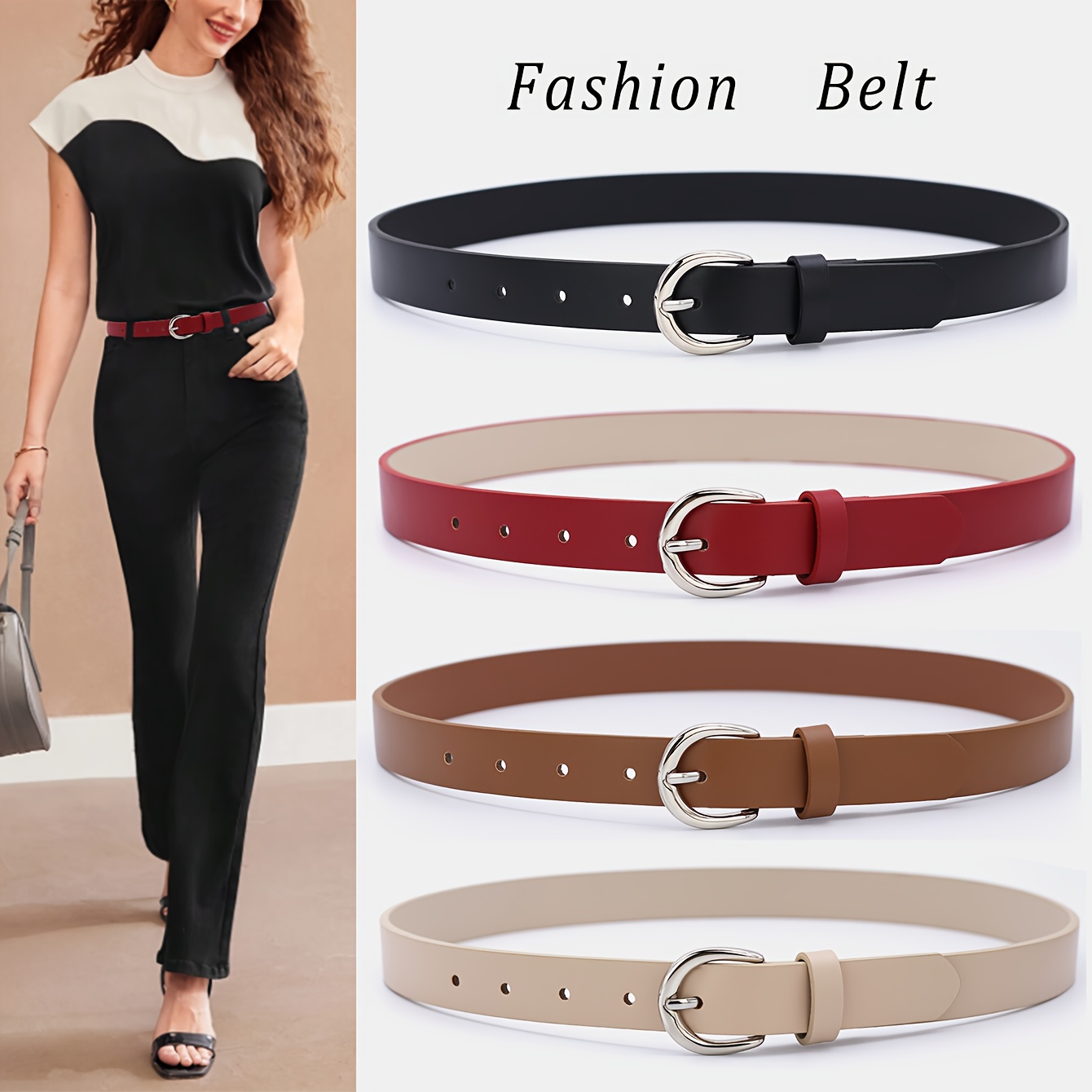 

1 New Elegant Silvery Fashionable Pu Belt For Women, Suitable For Jeans, Dresses, Sweaters And Jackets