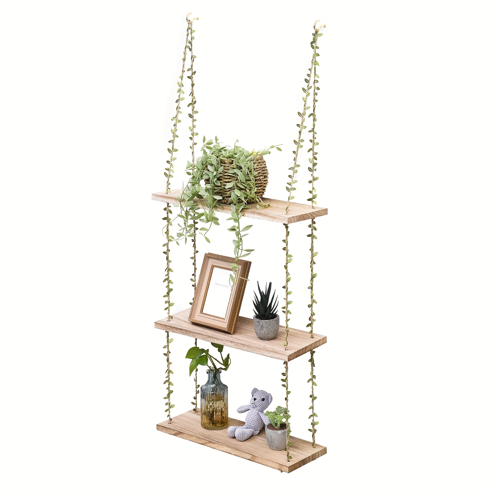 E-shop 1 Stück Boho-Bauernhaus Wandregal - 3-Etagen Holz-Schweberegal für Pflanzen, Bücher, Fotos, Fenster-/Wandregal für kleine Räume, rustikales