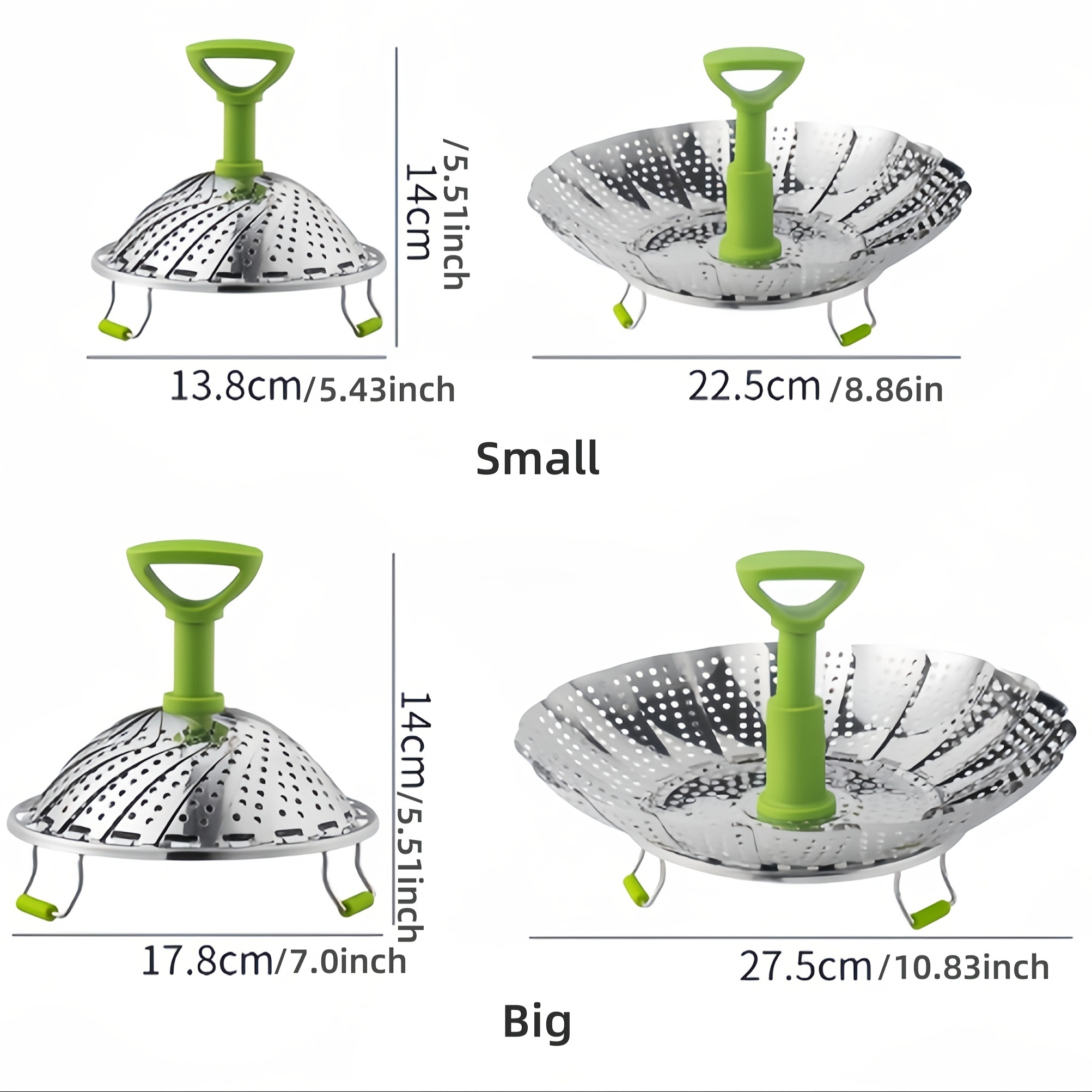 stainless steel steamer basket set collapsible folding steamer for cooking fish seafood bread and vegetables kitchen cookware essentials Product details 1