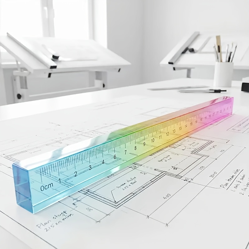 Image of Colored Ruler And Cube – 2-in-1 Geometric Drawing Tool, Math Learning Stationery Set, Drafting And Measuring Supplies