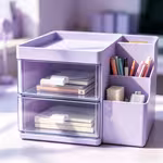 Desk Organizer with Drawers, 2-Drawer Desk Organizer with Pen Holder, Desktop Storage Organizer for Office Supplies Stationery, Aesthetic Small Desk Caddy for Home Office Dorm Bedroom, Space Saving Clear Drawer Organizer for MakeupOpen in new tab.