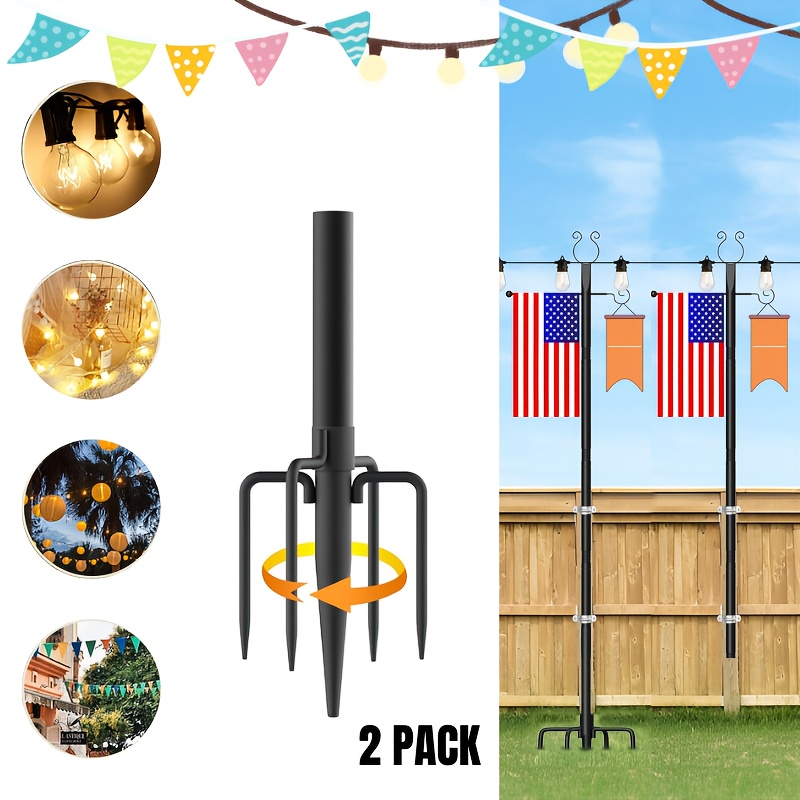 

2pcs 10ft Metal String Light Poles With Fork - Outdoor Pole For Lights, Flags & Baskets - , For Patio, Deck, Backyard, Garden Weddings & Parties