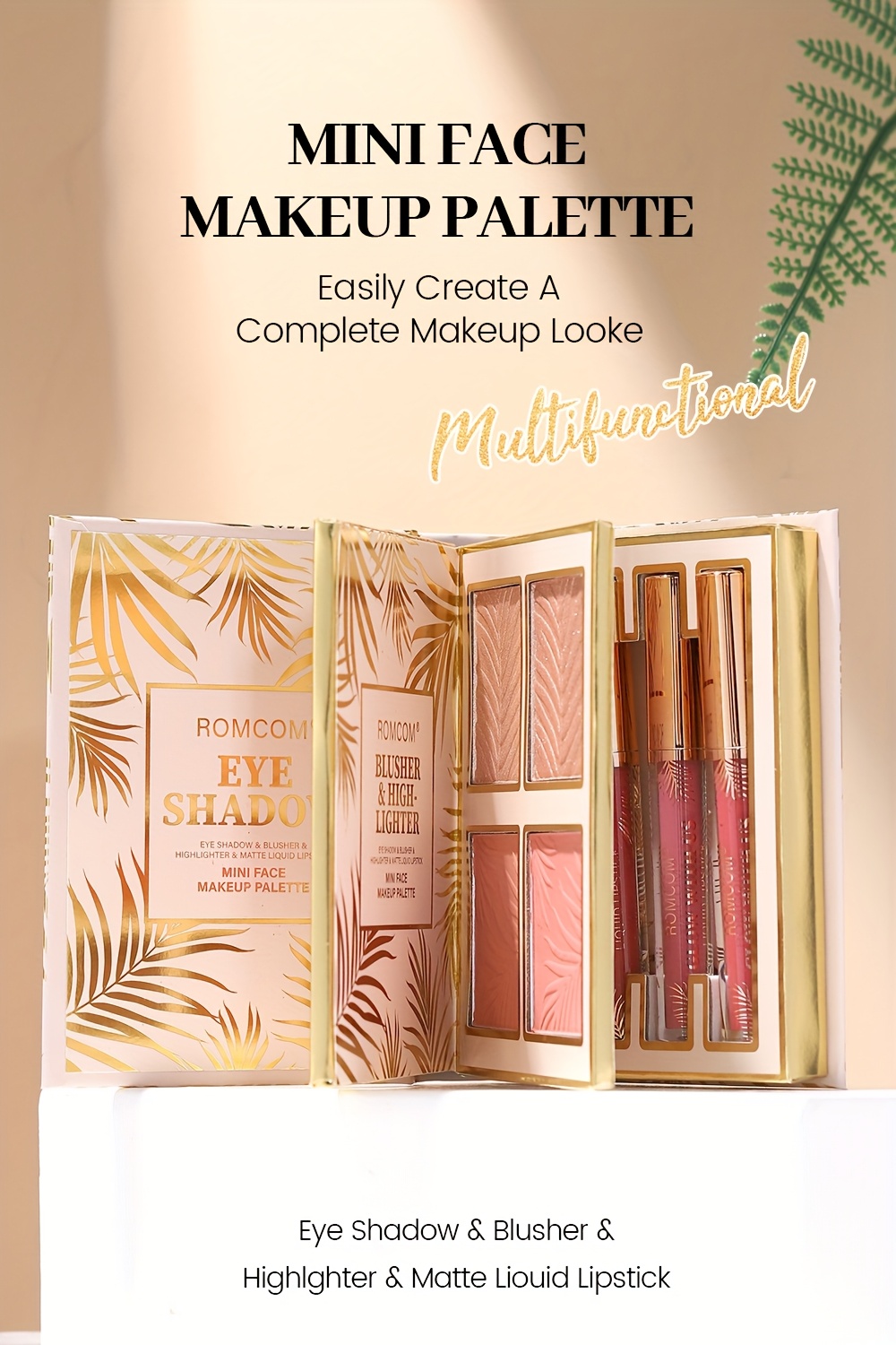 Makeup Book with Eyeshadow, Blush, Lip Gloss, and Highlighter,  Recipes, Portable, Perfect Starter Kit for Beginners, Ideal Gift for Christmas and Valentine's Day