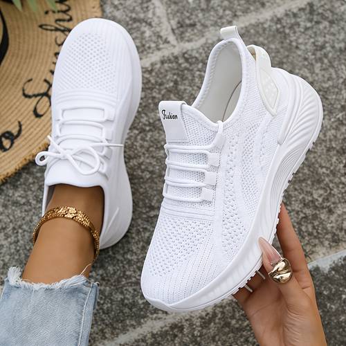 womens white low top sneakers lightweight and breathable mesh air cushion technology lace up closure for all white suitable for fitness walking comfortable tennis
