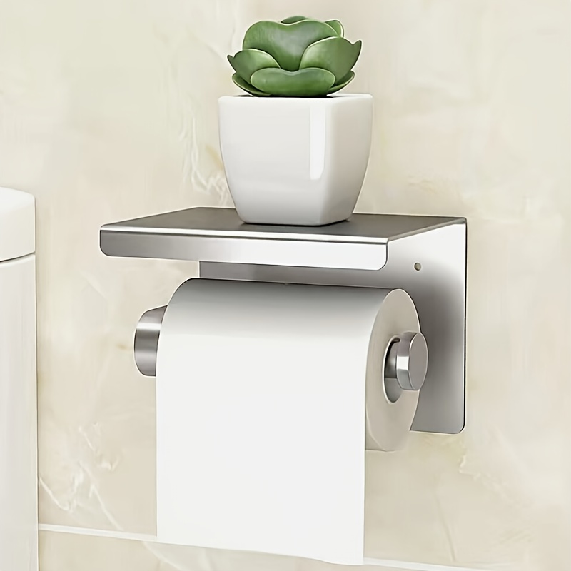 TEMU Wall-mounted Toilet Paper Holder Made Of 304 Stainless Steel, Featuring A Shelf For Mobile Phone Storage In The Bathroom