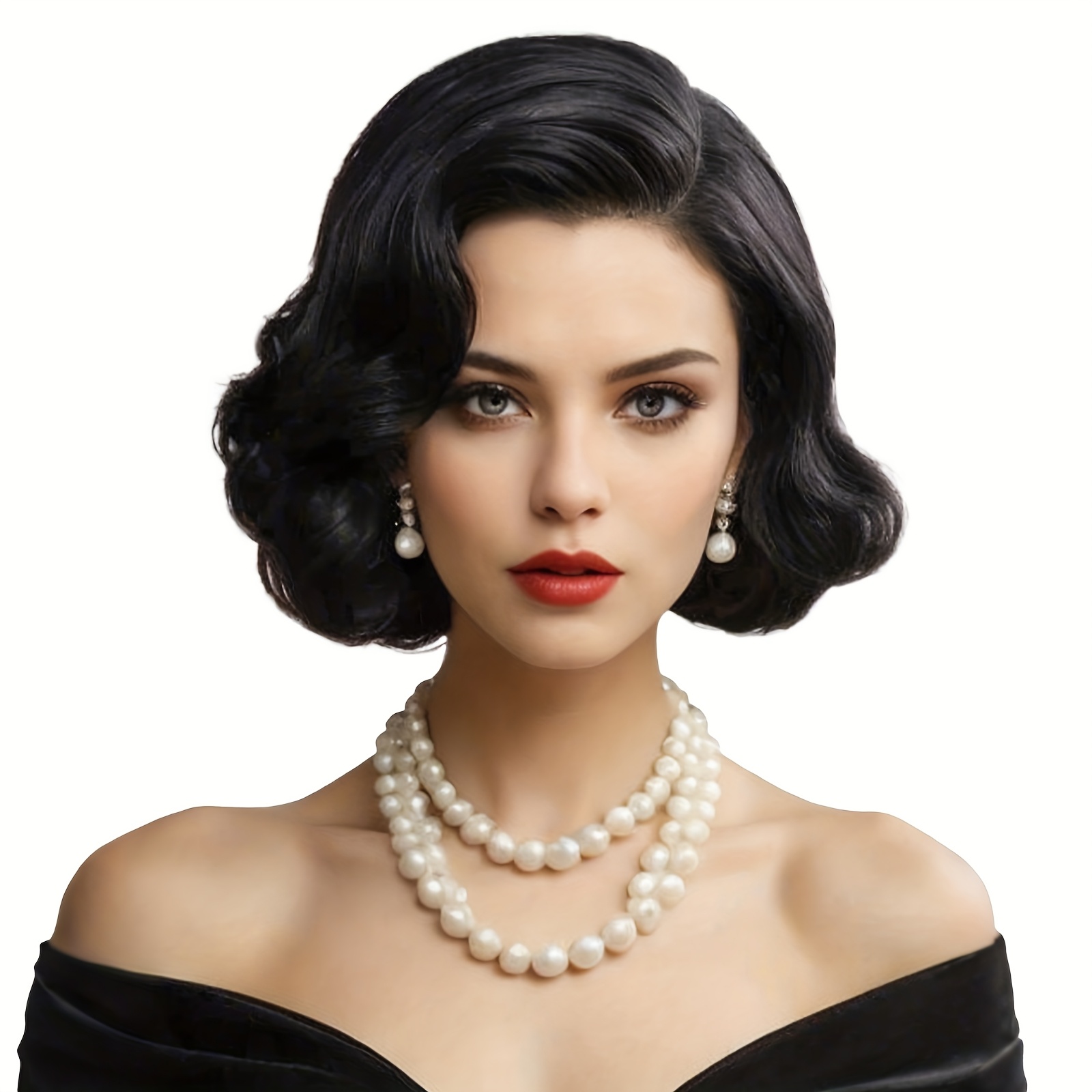 Image of Short Black Curly Wigs For Women Cosplay Wig Synthetic Hair 1920s Carnival Halloween Costume For Woman Fancy Dress Party Wig