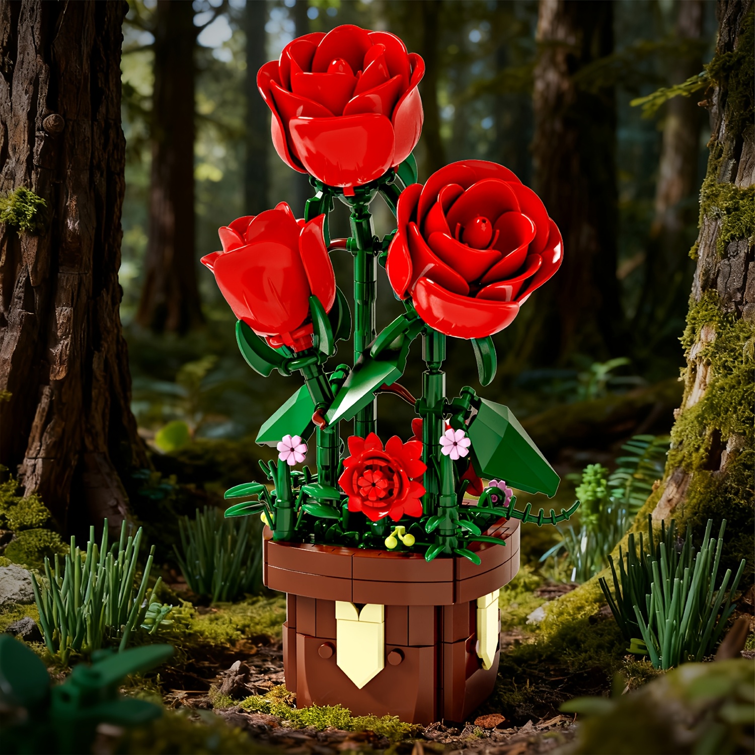 Rose Flower Model Building Block Toy - 300+pcs Brick Set, Rose Potted Plant  Assembly Model, Desktop Decoration, Ideal for Collectors, Valentine's Day  New Year Christmas Birthday Gift * 6+
