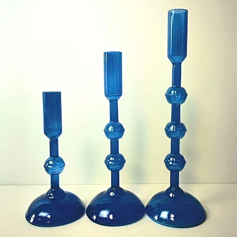 3pcs blue set of three glass candle holders candle holder base glass candle holder mouth diameter 2 5  decoration dinner party festival use