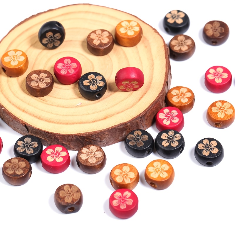 10pcs Floral Wooden Flat Beads for Jewelry Making