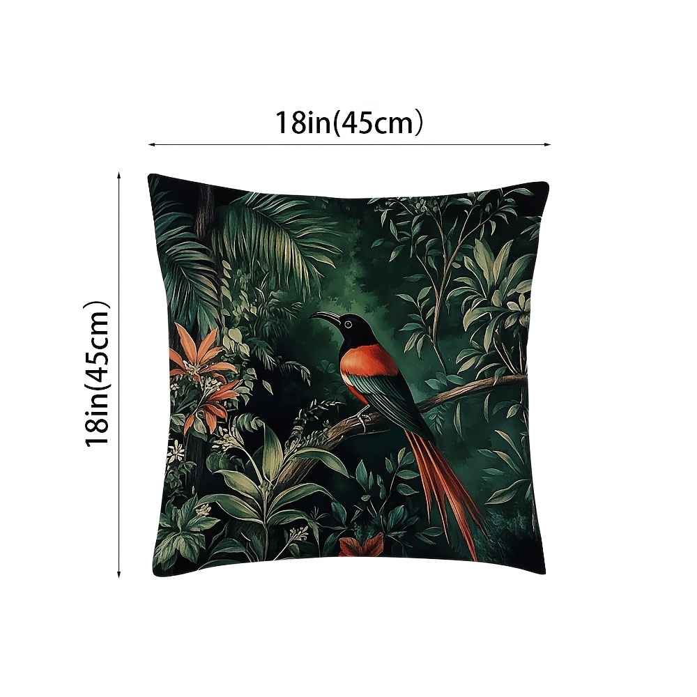 TEMU 2pcs, Super Soft Short Plush Pillowcase, Double-sided Printed, Multiple Sizes From, Vintage Exotic Bird In Tropical Greenery Painting, Suitable