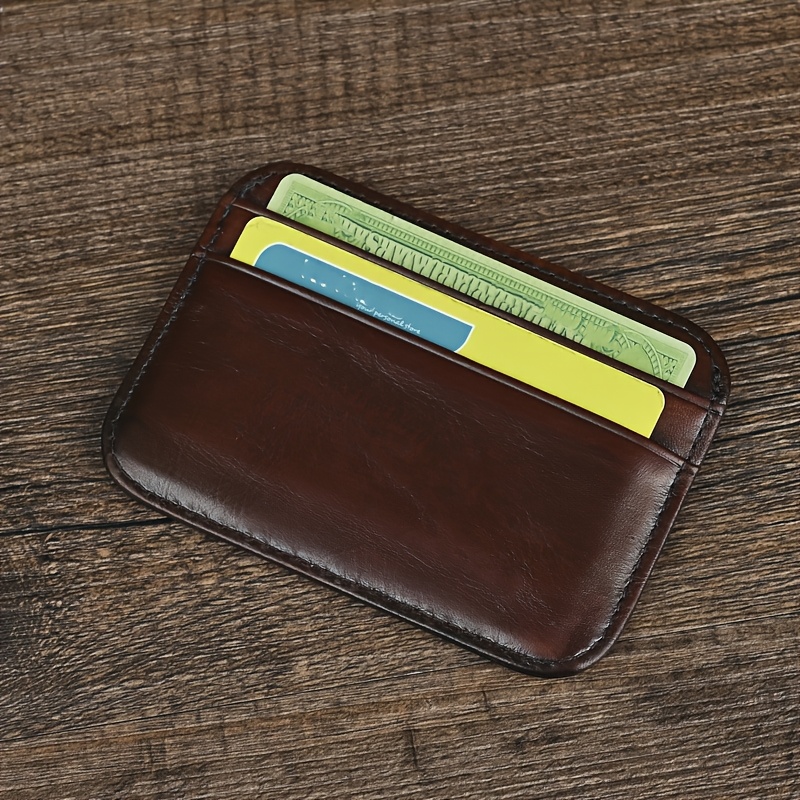 

Leather Men's Slim Card Holder, Mini Wallet With Multiple Card Slots, Top-grain Leather, Non-braided, Polyester Lined, Design