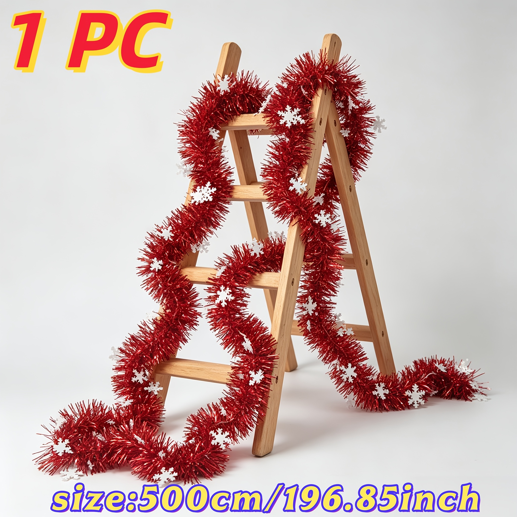 TEMU 5 Meters = 1pc Christmas Red Snowflake Ribbon, Metallic Foil Decoration Bent , Suitable For Stair Railings, Christmas Trees And Various Scenes.