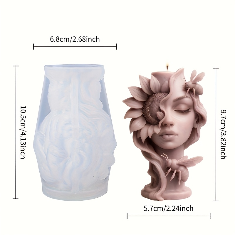 TEMU Moule en silicone pour bougie de guêpe florale avec , moule de portrait 3D créatif, moule à cire artisanal pour bougies, moule en plâtre fait