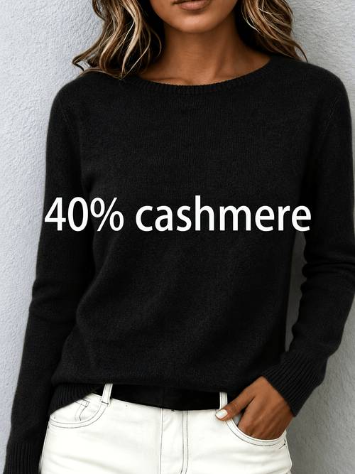 poza articolului pulover pentru femei din 40% cașmir - moale cu guler rotund, culoare uni - top strat de bază compatibil | potrivit pentru toate anotimpurile, cașmir lavabil manual - piesă de transpirantă pentru navetă și ținută casual