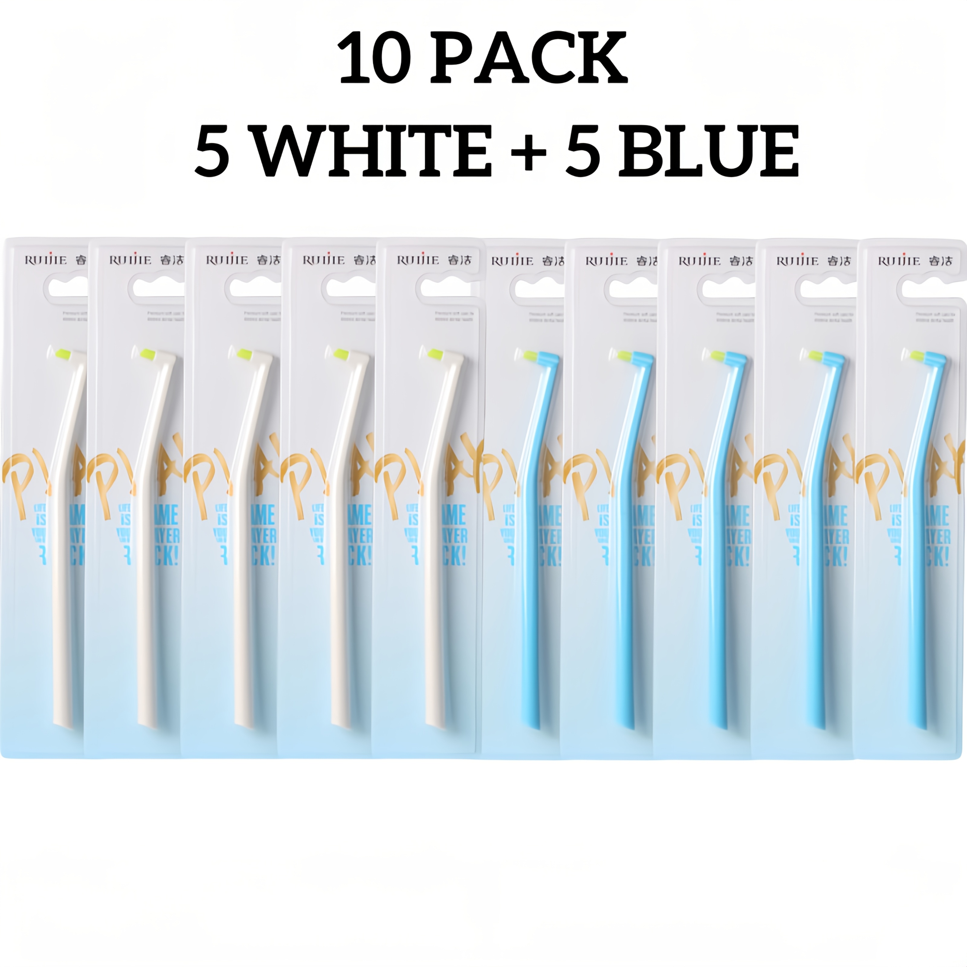 Image of 10 Pack Braces Toothbrush Set - Tufted Soft Bristles, Tapered End For Detail Cleaning, Compact Interdental Cleaner