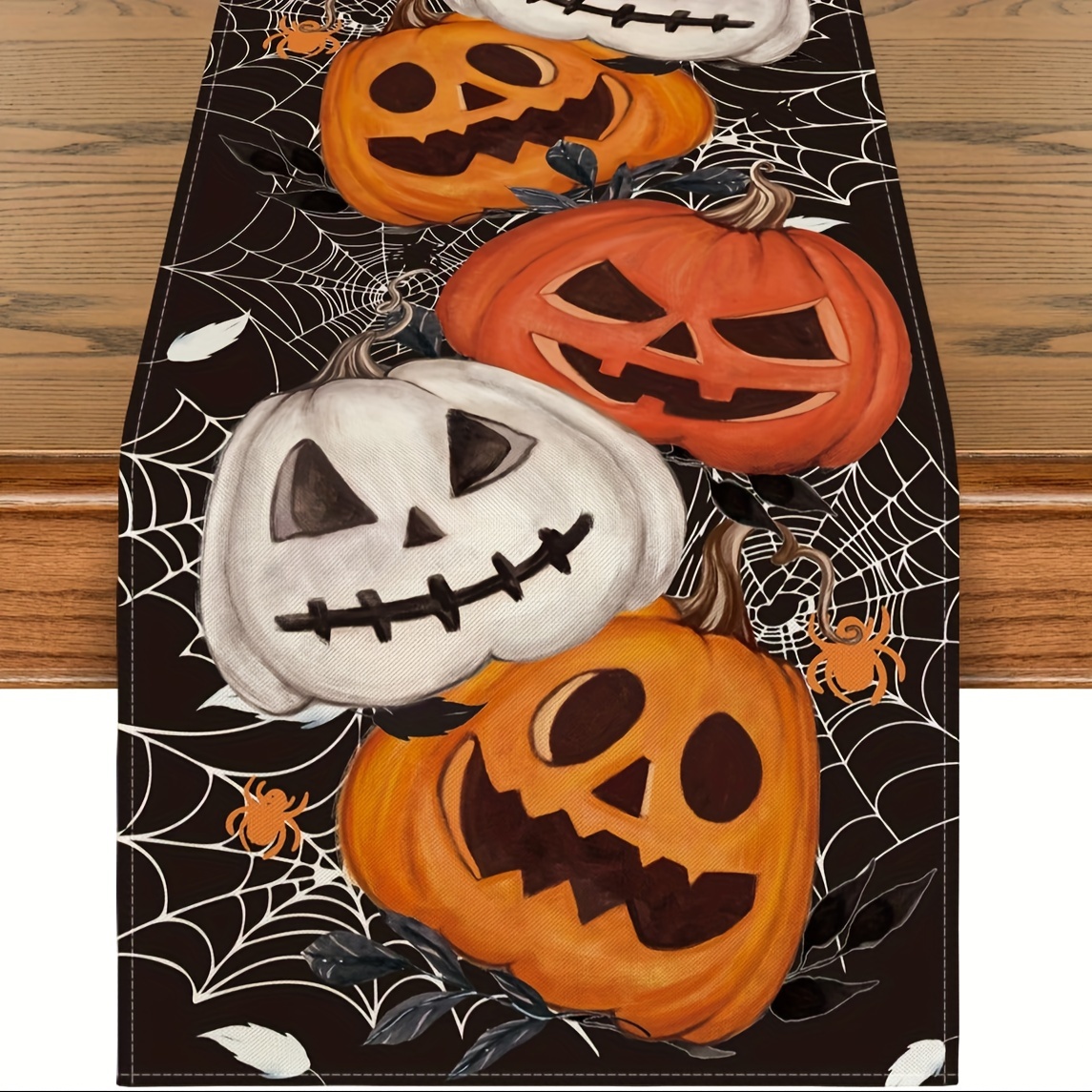 

1pc Table Runner, Black Pumpkins Spider Web Halloween Table Runner, Seasonal Fall Kitchen Dining Table Decoration For Home Party Decor, 13x48/13x72/13x108/inch, Kitchen Supplies