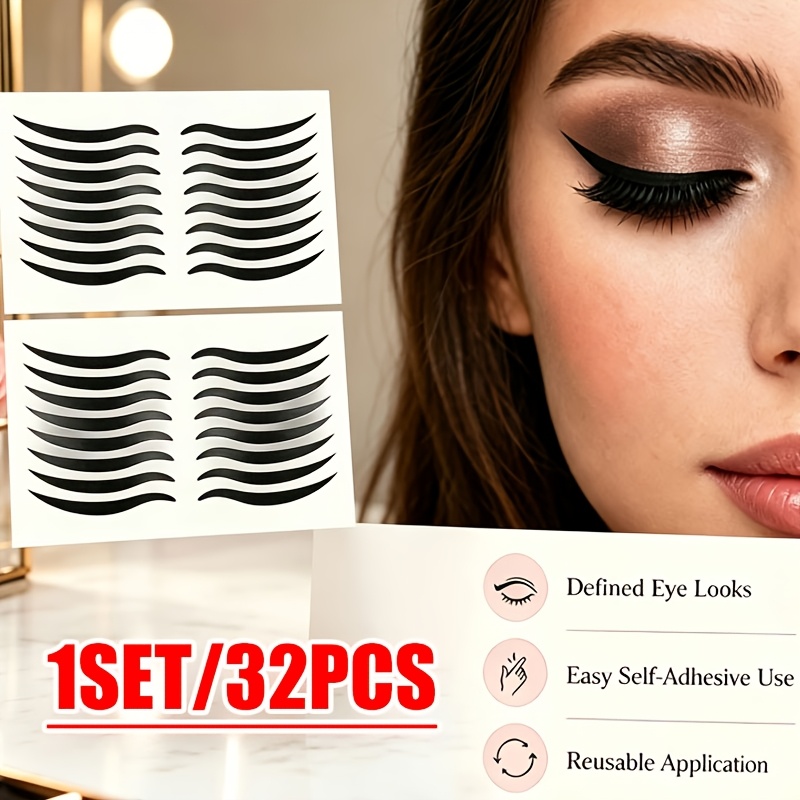 TEMU 32pcs/lazy Instant Black Eye Patch, Black Temporary Eye Decoration Stickers, Self-adhesive Face Decoration Stickers, Universal, Suitable For