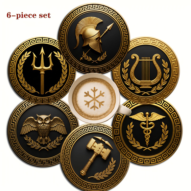 TEMU 6pcs And Theme, , Helmet Wooden Coaster Set - Heat Resistant, Non-slip - Suitable For Coffee, Tea And Drinks - And Office Decor, Fans, Ideal