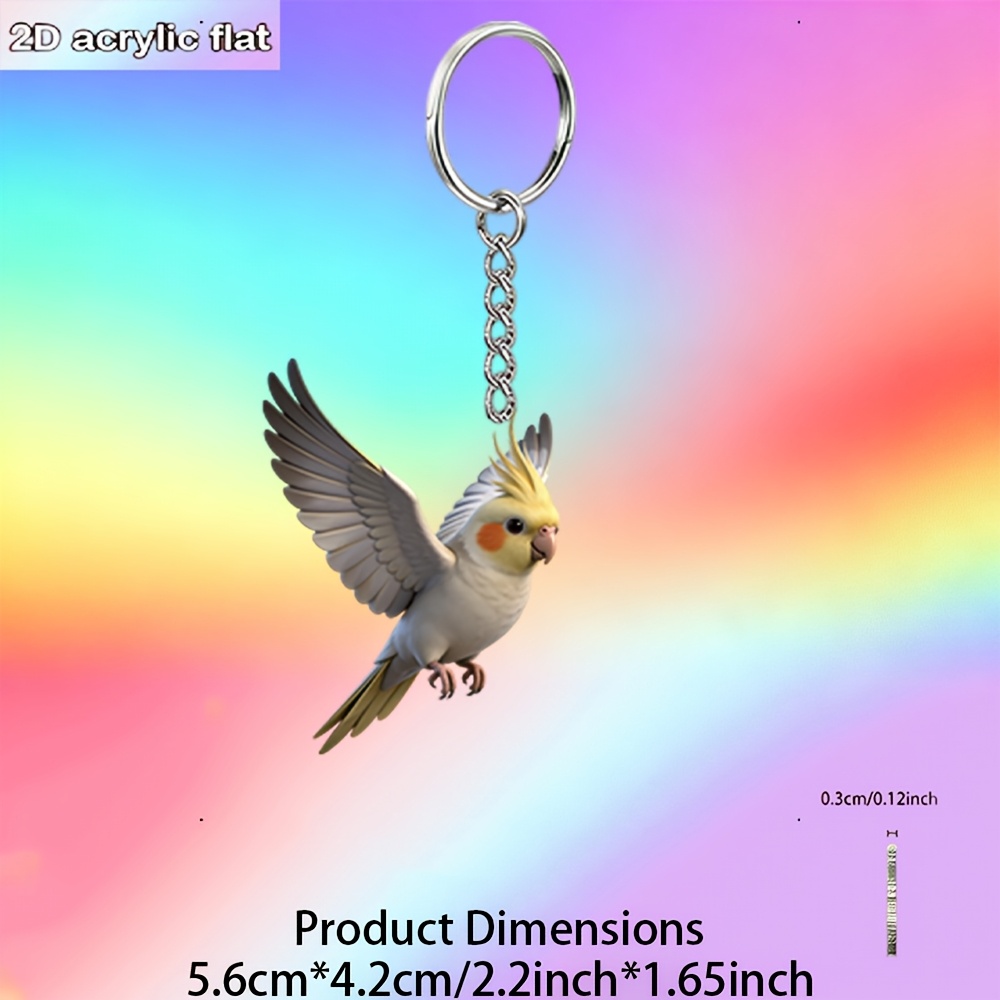TEMU 2d Flat, 1pc -cheeked Cockatiel Acrylic Keychain Ornament, -cheeked Cockatiel Themed Key Ring Decoration, Soft And -style Novelty Keychain