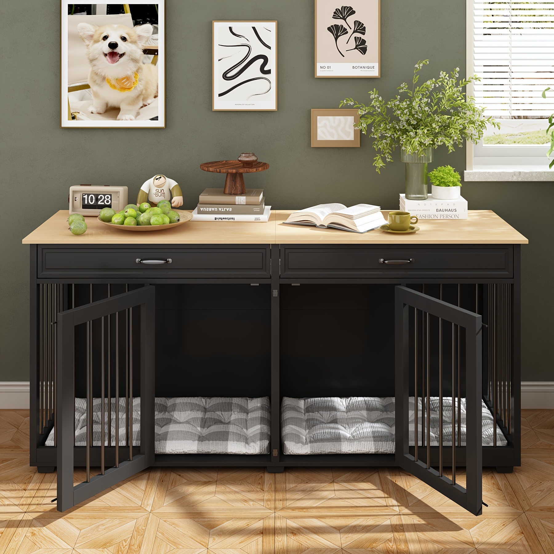 

Large Furniture Style Dog Crate For 2 Large Medium Dogs