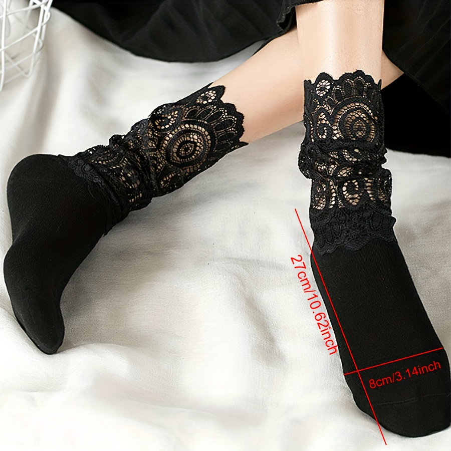 Image of 1pair Of Women's Lace Stockings, Women's Mesh Stockings, Mid Length Stockings, Thin Socks, Sexy And Cute Pile Socks, Comfortable Princess Socks, Lace And Lace Women's Socks, Socks For Daily Wear