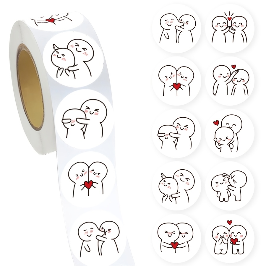 Image of 500pcs Minimalist Line Art Heart Stickers Roll - Warm Character Labels For Journals, Packaging, Cards, Envelopes, Scrapbooking And Creative Daily Use