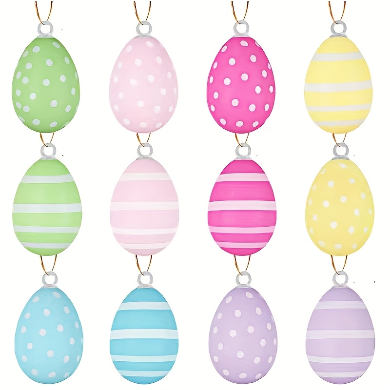 

12pcs Assorted Pastel - 4x6cm, Plastic With Polka Dot & Striped Patterns, Hanging Loops Included - Ideal For Easter Basket Fillings & Seasonal Decorations