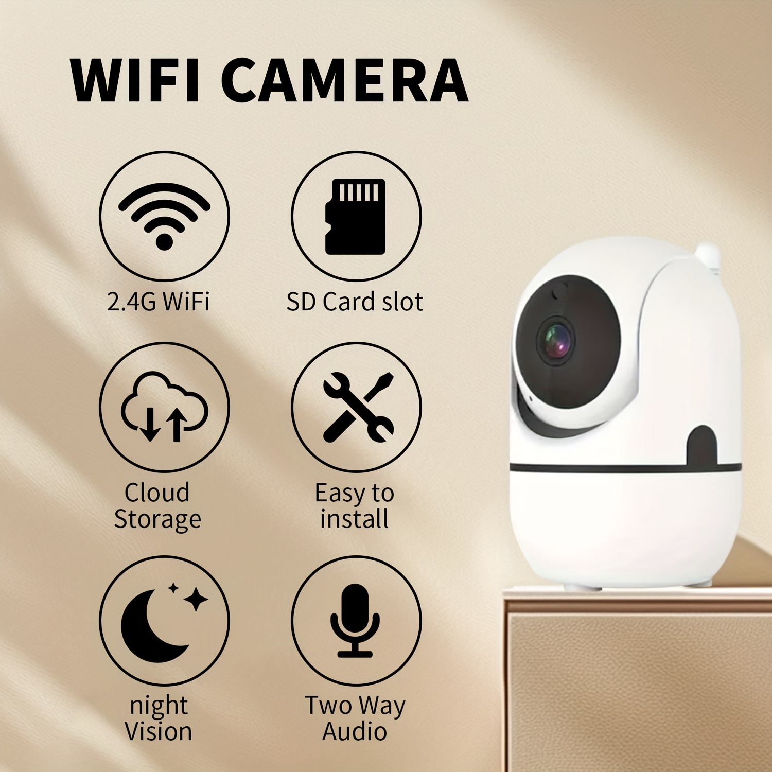 1pc   1080p hd indoor smart wifi home camera app control monitor with two way audio wall mountable 355 horizontal and 90 vertical rotation flexible use   compatible with smartphones no sd card included details 0