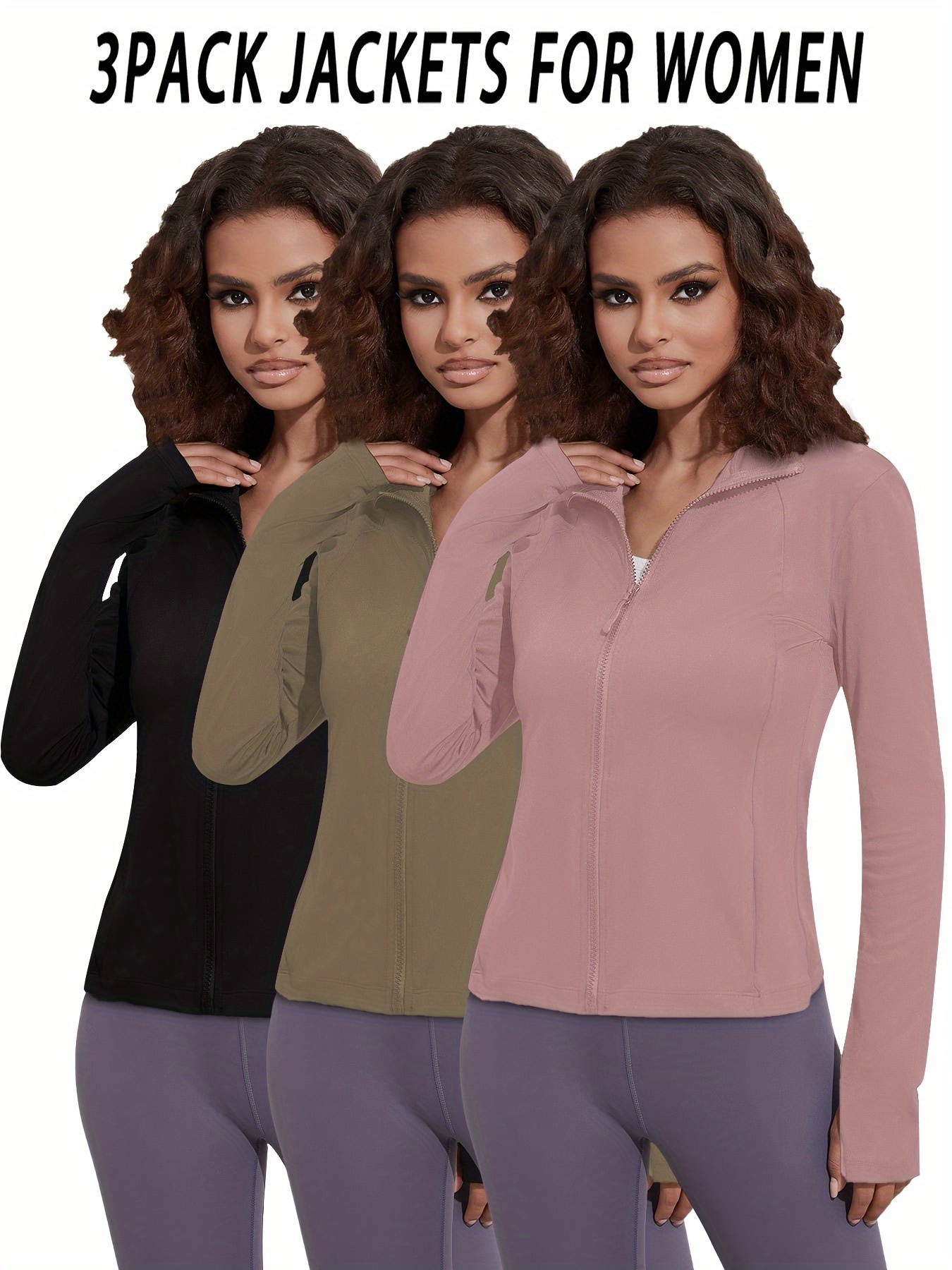 pack womens full zip workout jacket thumb holes high Temu Bahrain