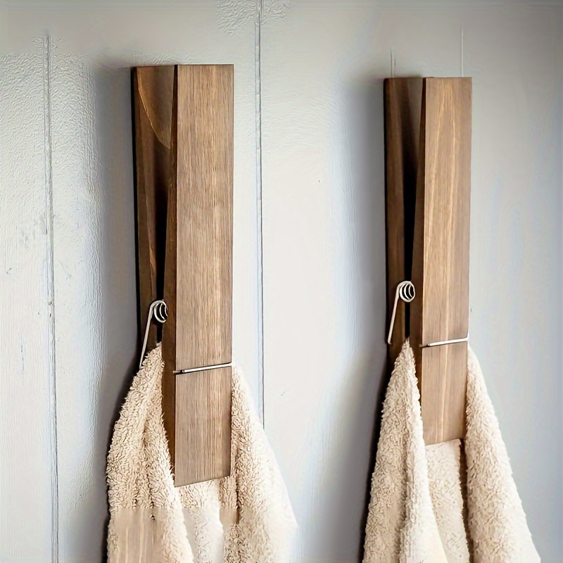 

Extra-large Wooden Towel Holder With Clothespin - French Country Style, Wall-mounted For Bathroom & Laundry Room Decor