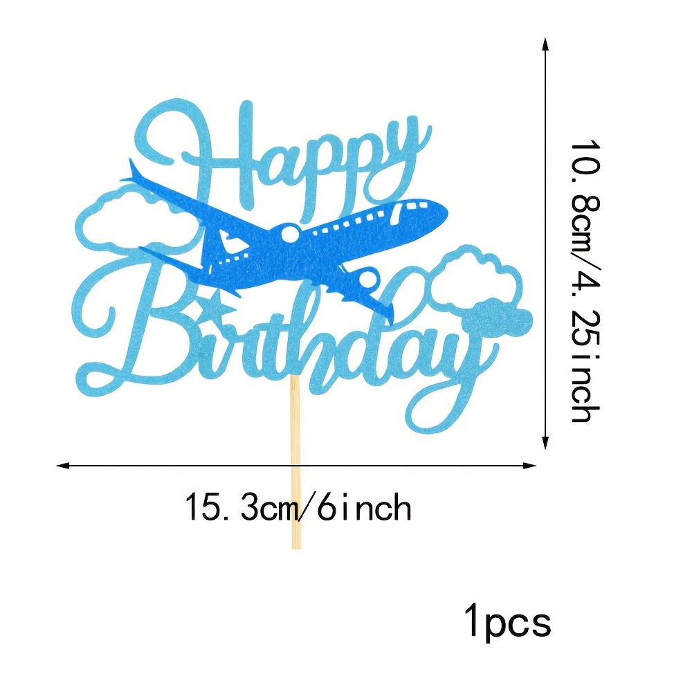 1pc Glitter Airplane Happy Birthday Cake Topper, Airplane Birthday Party Decorations, Boys Girls Men Airplane Travel Pilot Themed Birthday Party Supplies