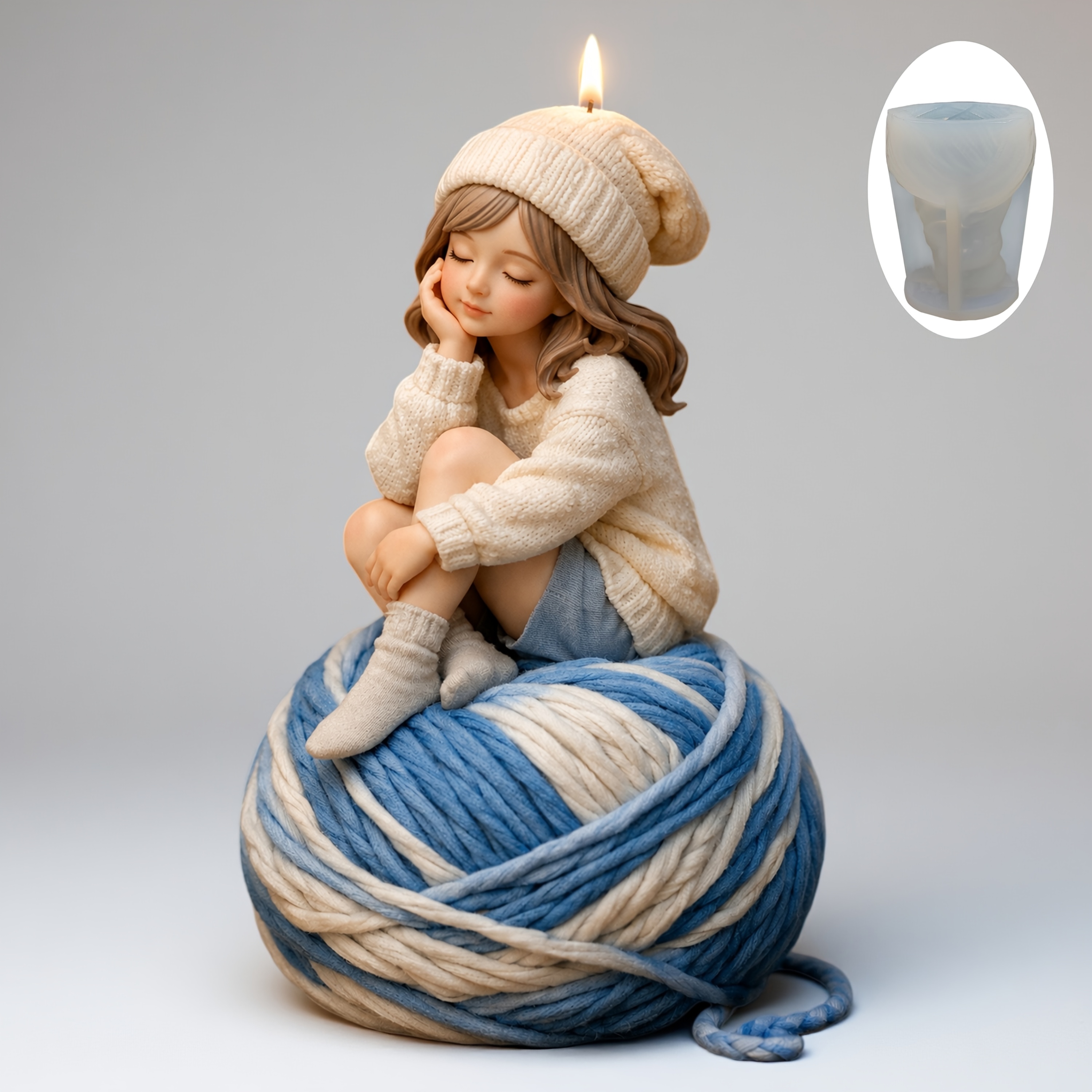 TEMU Dadpe 3d Knitting Girl Silicone Mold - Reusable Suitable For Candle Making & Resin Crafts, Detailed Sleeping Sculpture With Yarn Ball Figurine,