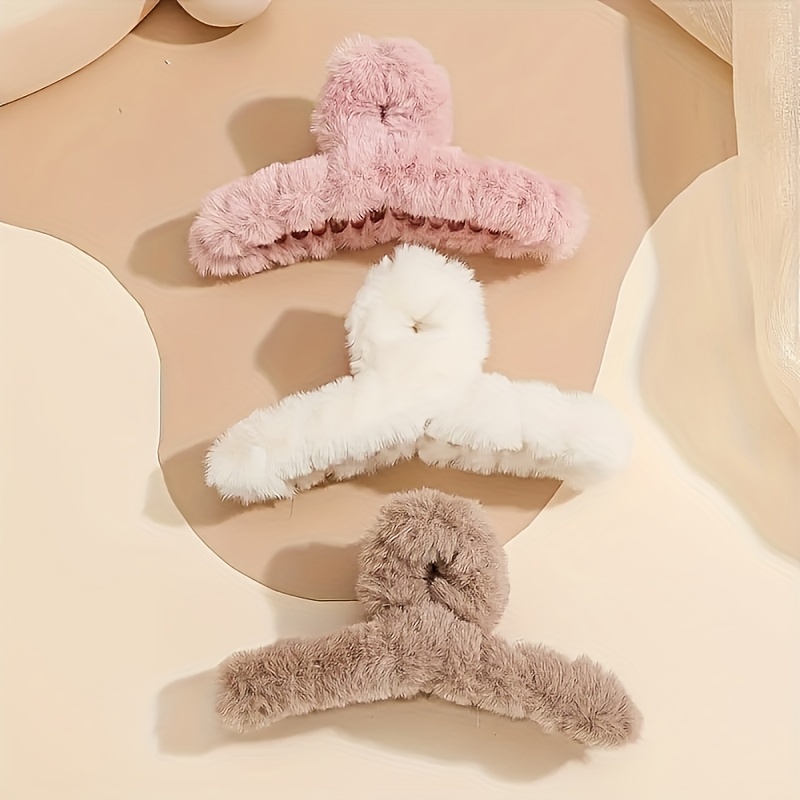 3pcs Large Plush Claw Clips, Easy Temperament Plush Hair Clips, ' Hair Additions