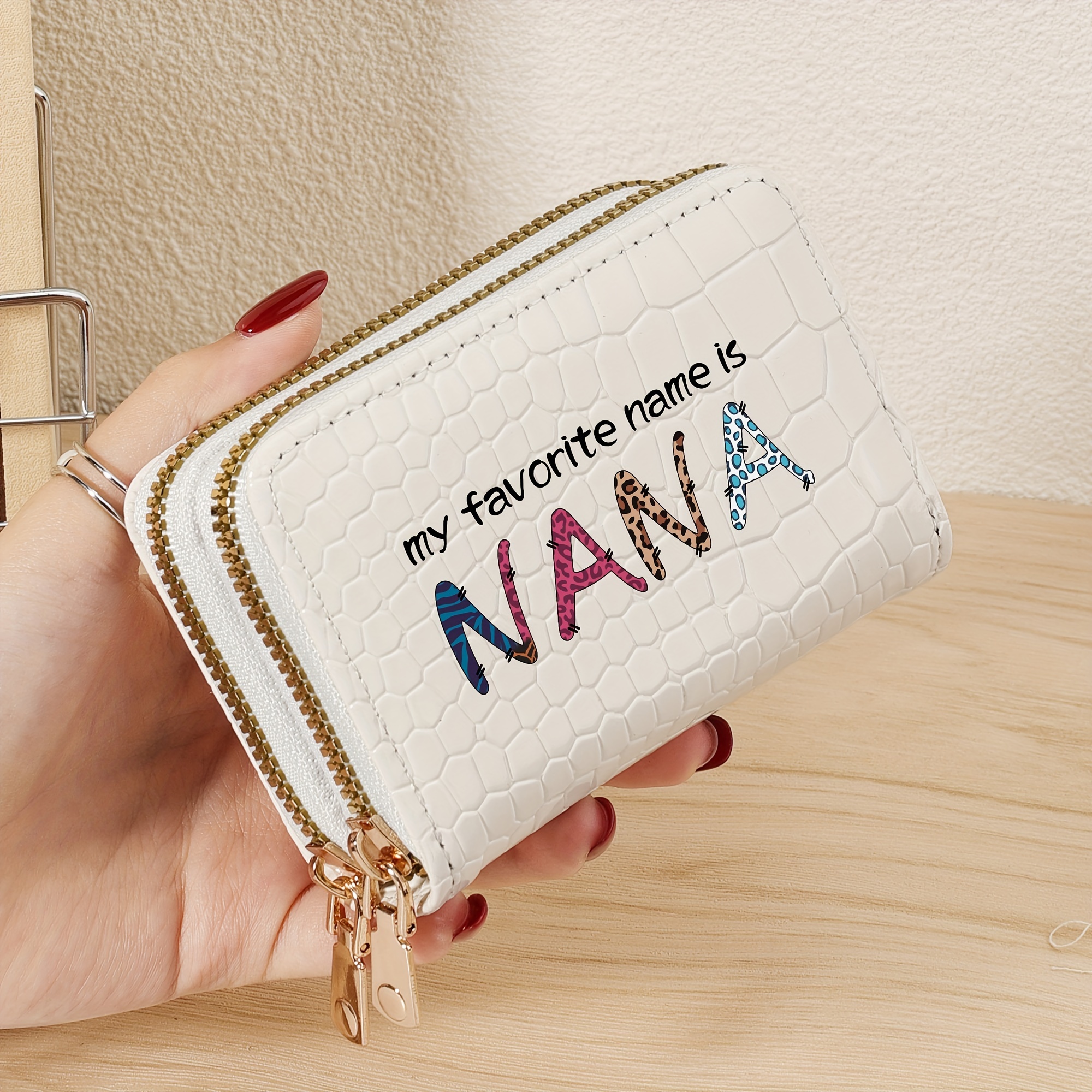 

Personalized Name Wallet, , Lightweight, Closure, Nylon Lined, Credit Card Storage Bag For , Travel, Back To School - White