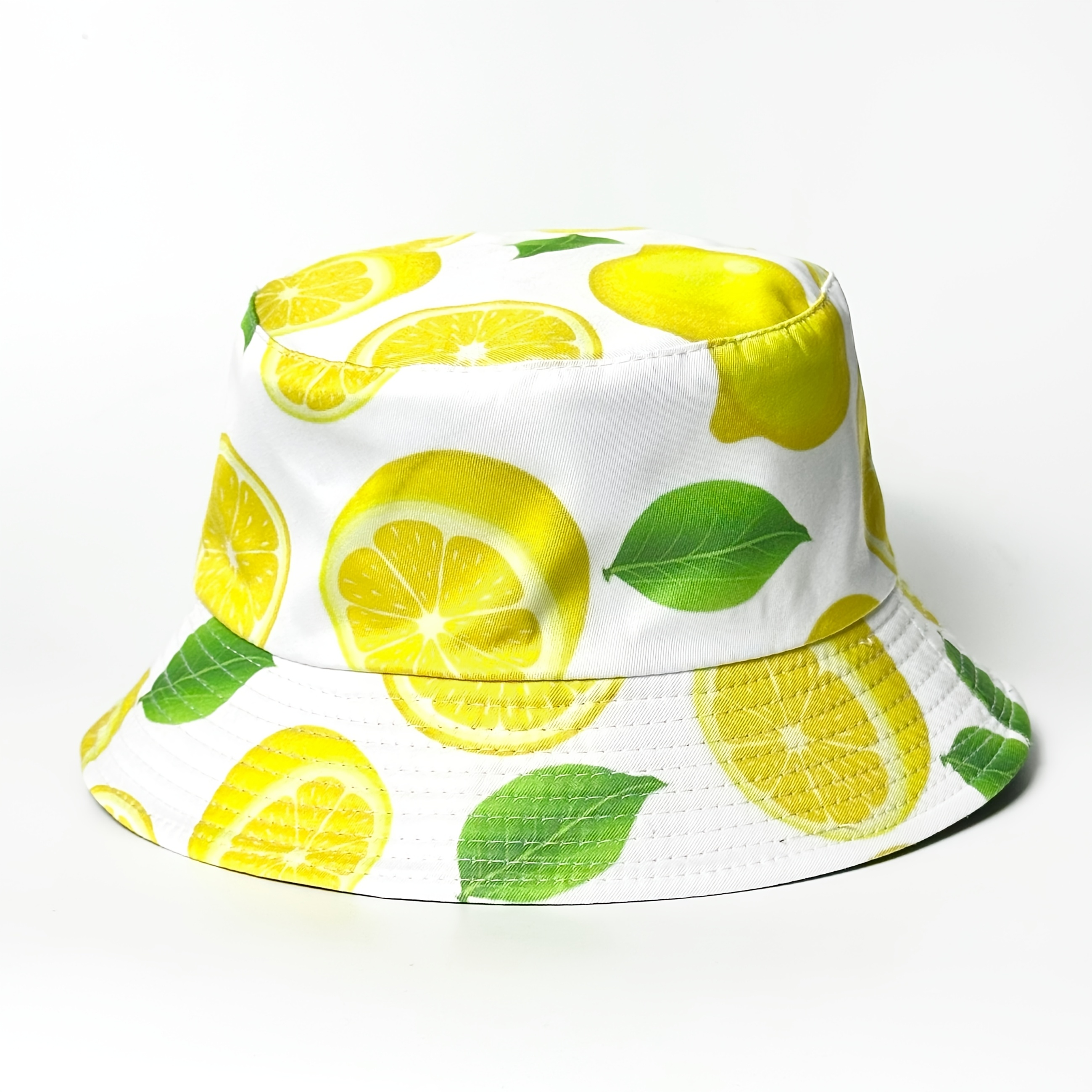 1pc Lemon Fruit Print Fisherman Hat, Suitable For Beach Vacation, Reversible Sun Hat, Unisex