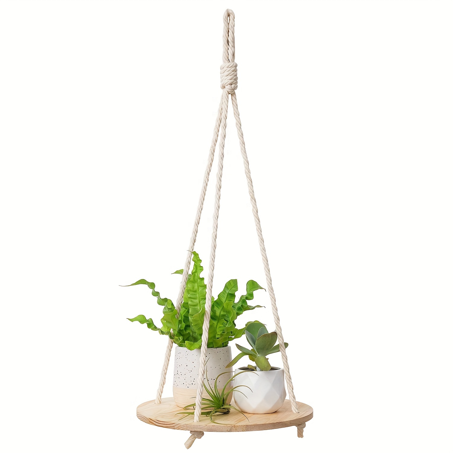 

1pc Round Wooden Hanging Plant Shelf With Rope, Vintage Home Decor Floating Display Planter Holder For Living Room, Bedroom, Kitchen