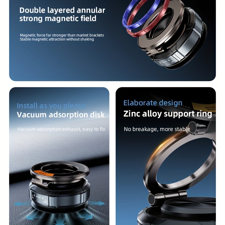 car metal magnetic suction cup universal vacuum adsorption automatic suction pad dashboard foldable rotatable multi function phone holder for navigation Product details 1