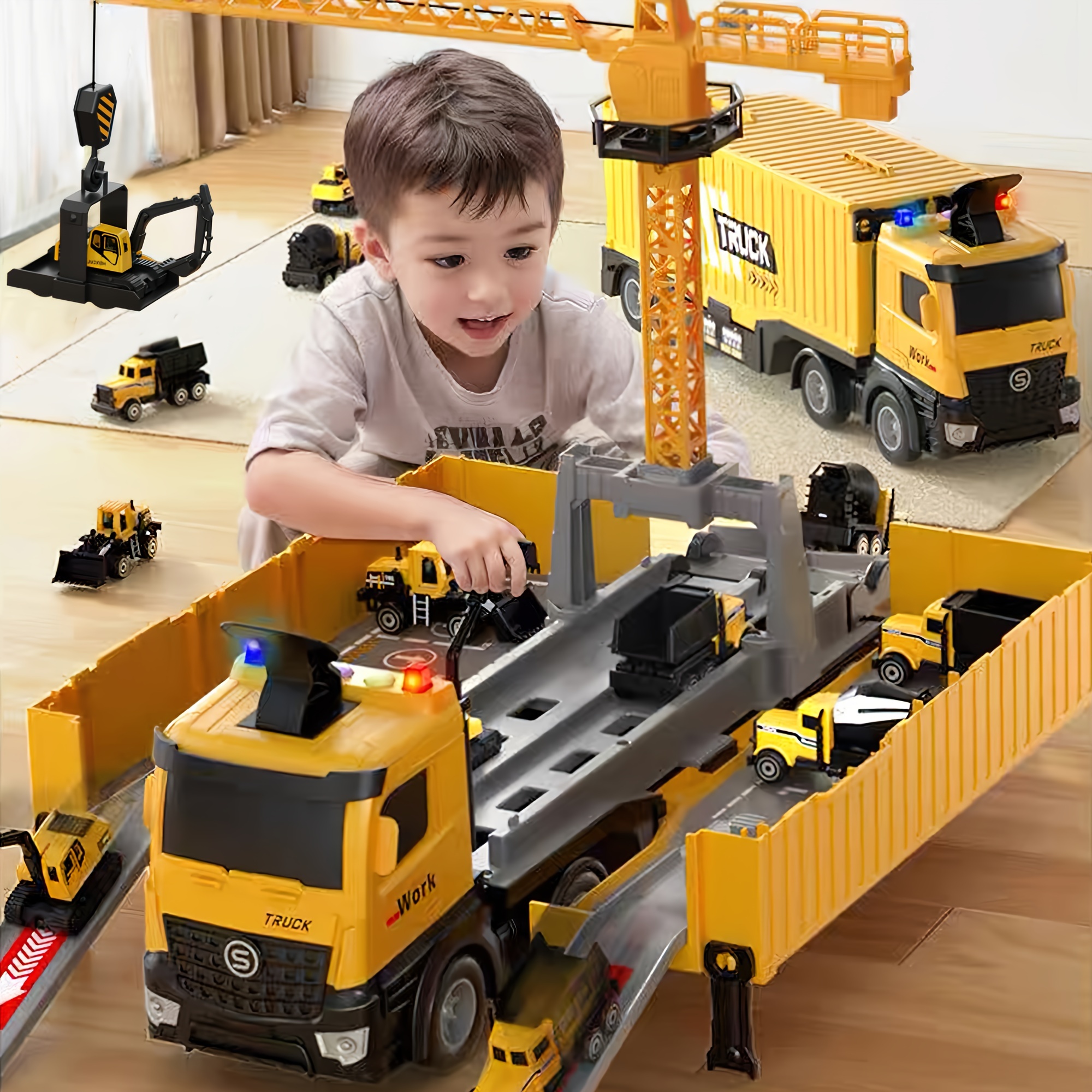 

Construction Truck Toys Set, Carrier Truck Race Track Kids Toys, With , Excavator Dump Trucks, Cement Truck Alloy Vehicle Toys Christmas Easter Birthday For 3-6+ Years Old Boys Gifts