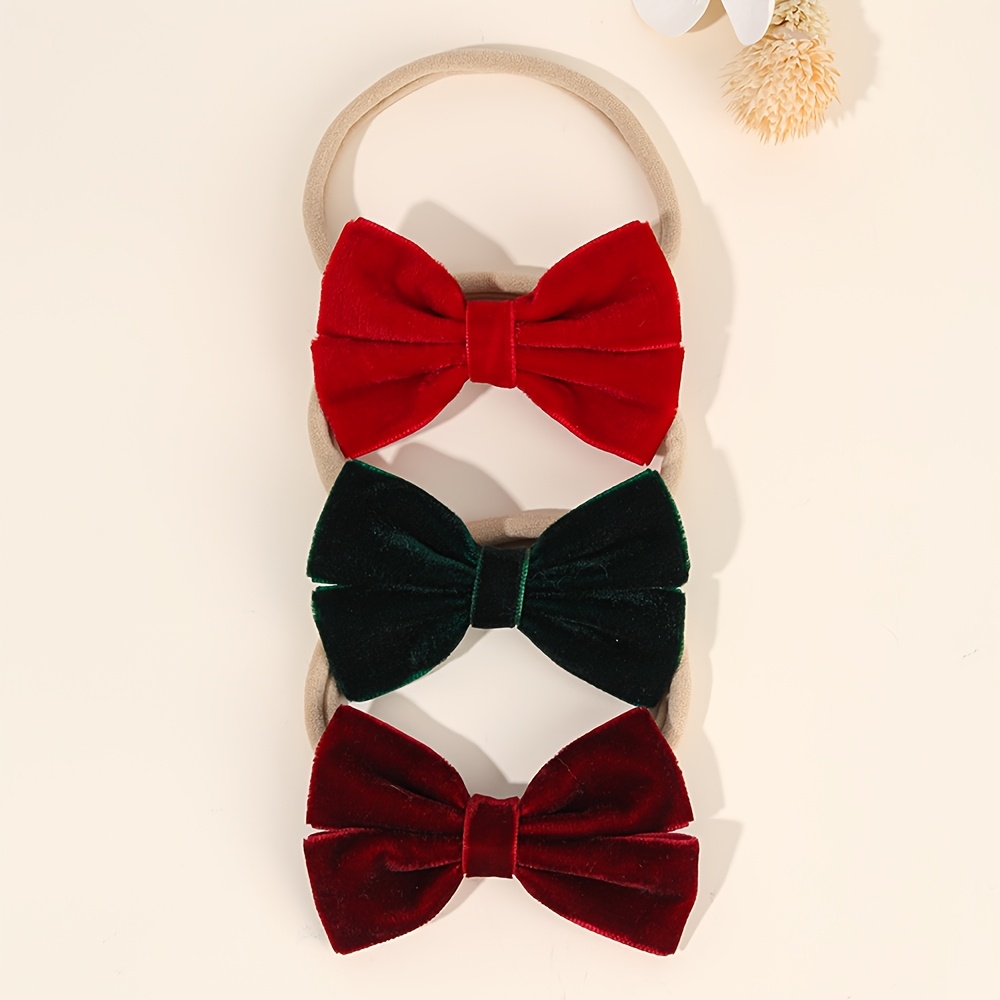 TEMU 3pcs Velvet Bow Hair Scrunchie, Soft Stretchy Velvet Bow Hair Tie For, Hair Accessories For Daily Wear, Holiday Party, Photo Shooting, Fall