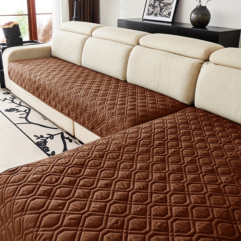 TEMU Checkered Technology 2pcs L-shaped Sofa Protector Cushion With Triple-line Geometric Pattern - Durable, Pet-friendly Sofa Cover For Sections -