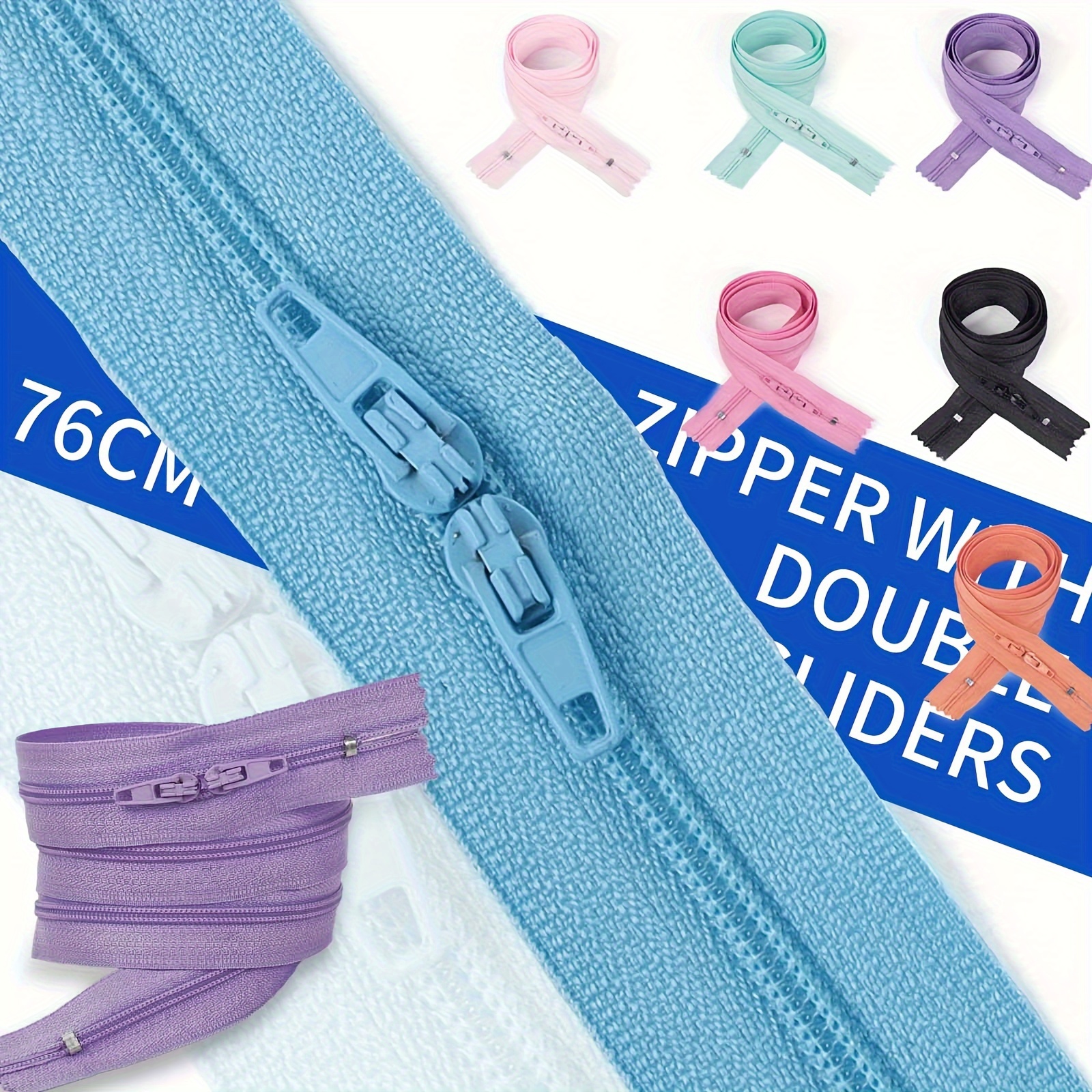 

multi-color Options" #3 Double-ended Nylon Zippers With Closed Tails, Secure Locking For Bags, Pillows & Quilt Covers - Available In Orange-red, Lavender, Aqua, Magenta, Pink, Blue, Black