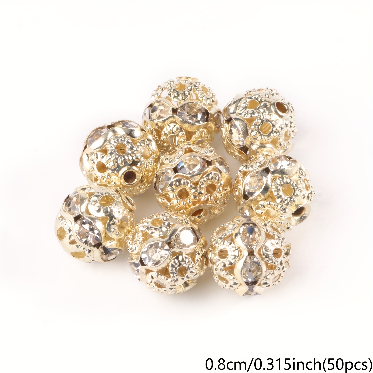 50pcs Light Rhinestone Ball Bead Round Spacer Loose Beads For Bracelet Jewelry Making Diy Bracelet Necklace Accessories