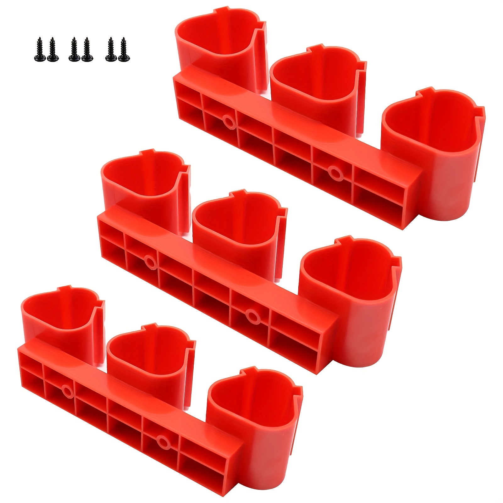 3 Sets Plastic Wall Mounted Battery Storage Racks | Durable Red Bracket Shelves For Efficient Tool Organization