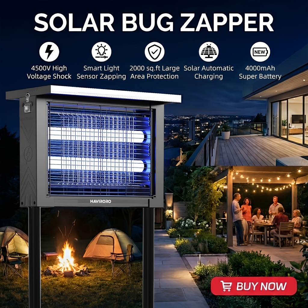 solar bug zapper outdoor bug zapper 4500v electric shock wireless portable camping bug zapper with panel sensor fly traps with 10ft extension cord fly zapper electric trap ideal for home patio backyard