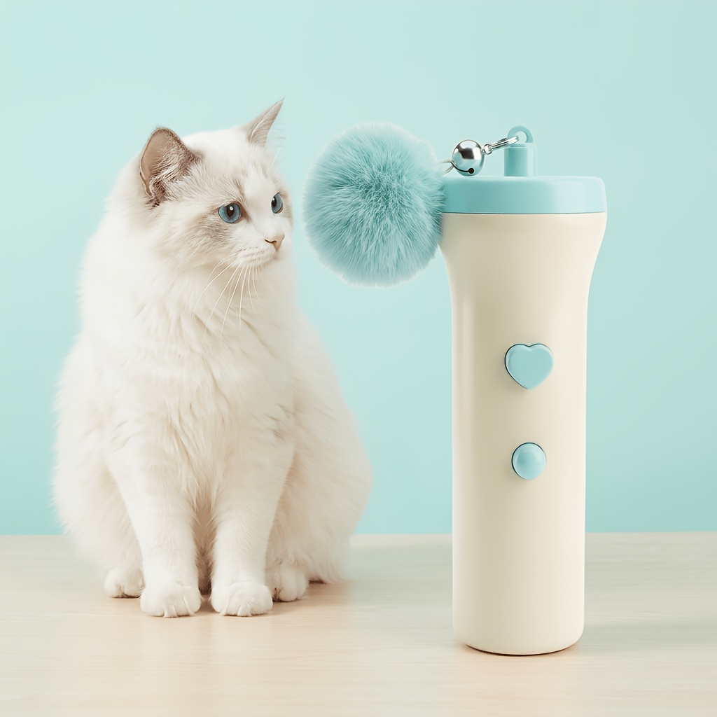 TEMU Portable Electric Cat Teaser Wand With Automatic Retractable Spring, Plush Replaceable, Non-slip Curved Handle For Comfortable Long- Use, Design