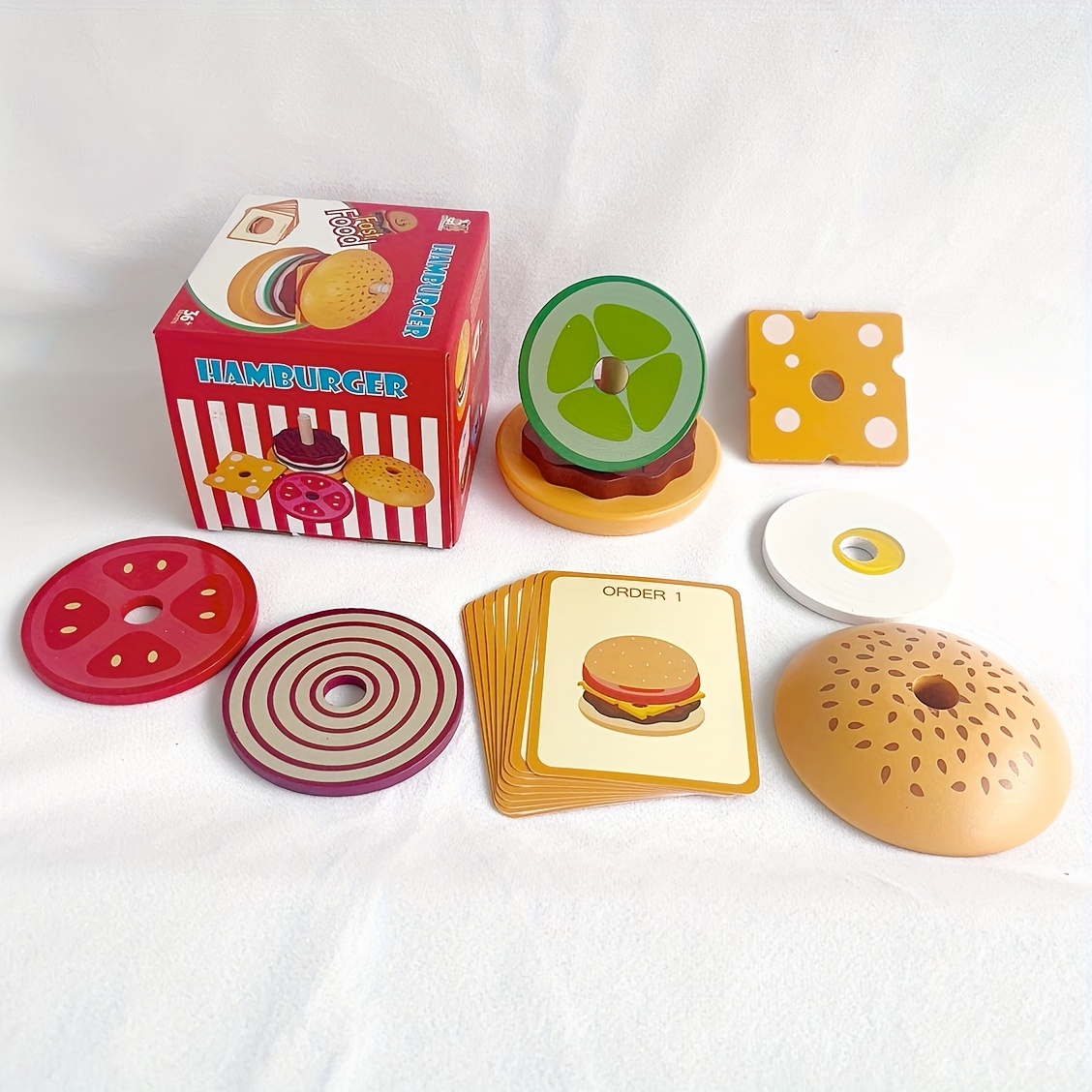 

Wooden Pretend Play Hamburger Matching & Sorting Game - Educational Toy For Young Youngsters, Kitchen Puzzle & Learning Activity