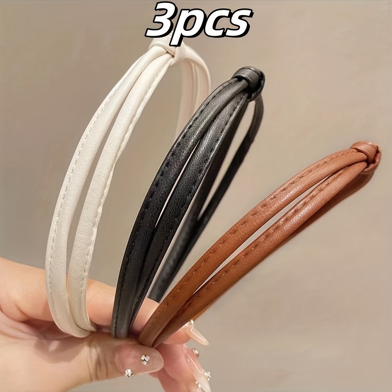TEMU 3pcs/set Simple Pu Narrow Edge Headband For Women Elegant Face Wash Headband Fashionable Hair Band Hair Accessories