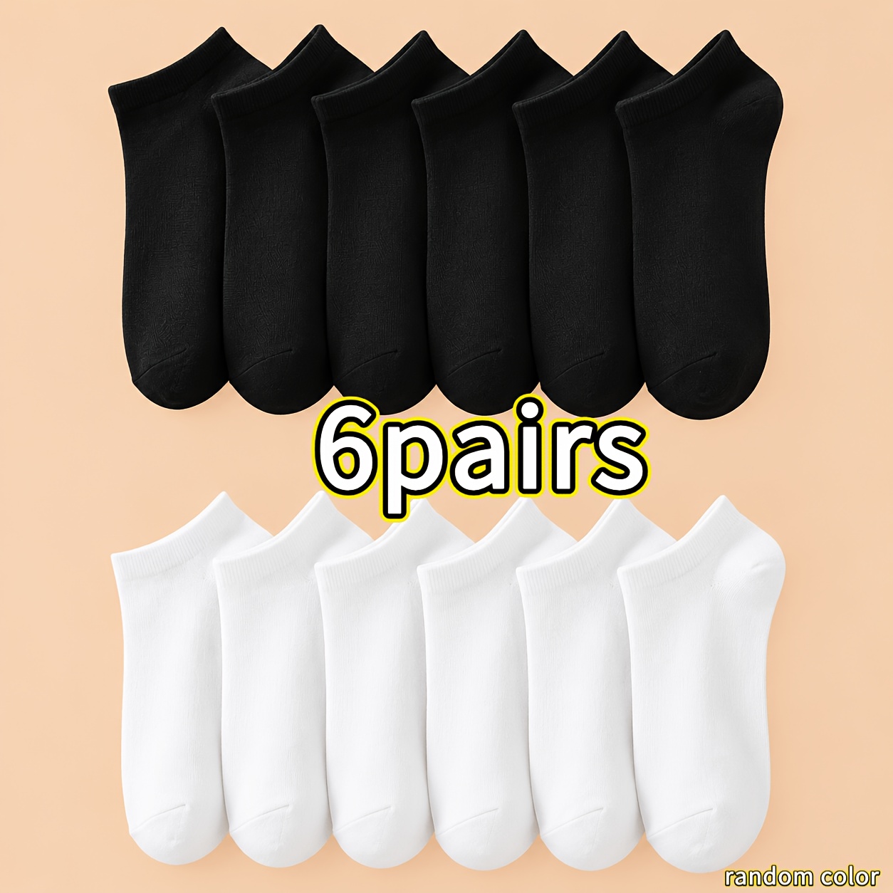 TEMU 6 paires/6 paires de chaussettes invisibles basses universelles d'été de couleur unie, couleurs aléatoires, respirantes et absorbant la