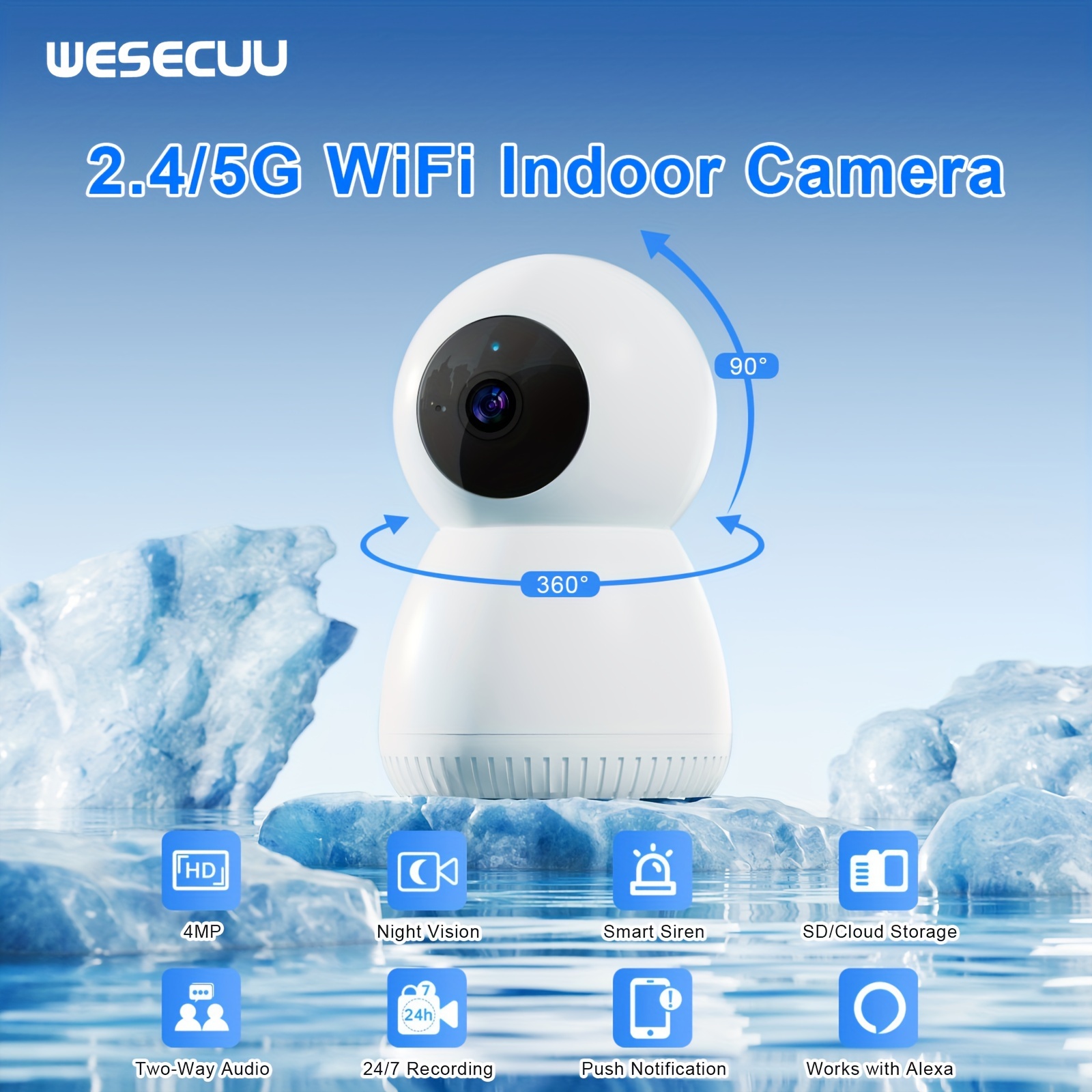 TEMU 4mp 360 Degree Camera For Home Pet Camera Indoor With Phone App Inside Baby Monitor With Audio And Video Recording House Cameras Audio, Motion